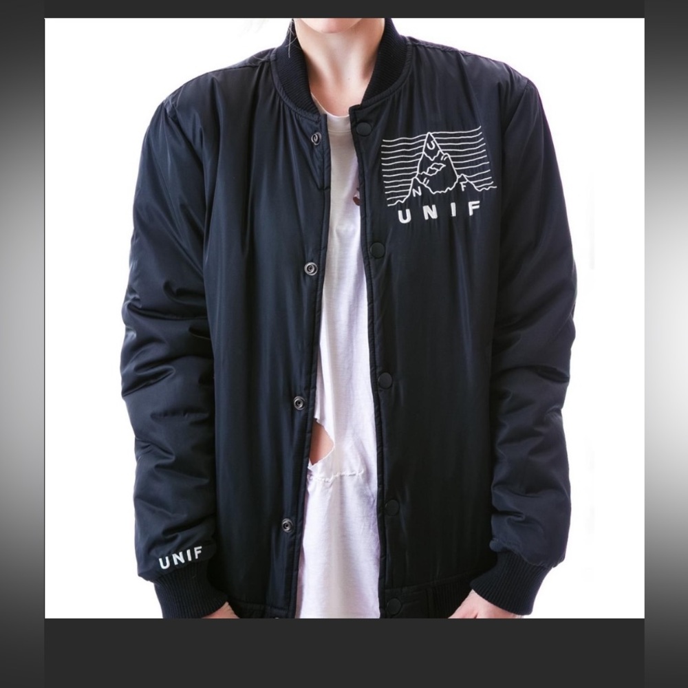 UNIF “No pleasures “ unisex bomber jacket in size Large